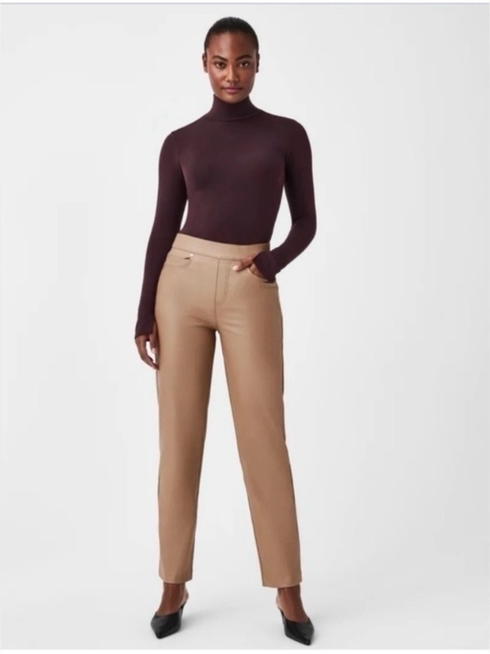 SPANX Slim Straight Faux Leather Pants in Toffee Tan Sz Large
